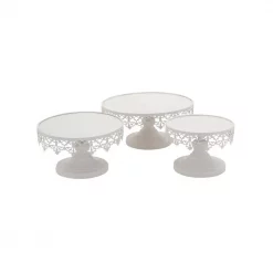 Discount 🛒 LITTON LANE White Round Cake Stands With Cutout Lattice Lace Overhang (Set Of 3) 😍
