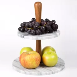 Best Sale ✔️ Creative Home 2-Tier Natural Marble And Acacia Wood Cake Dessert Stand, Fruit Plate, Pastry Server, Off-White ⌛ -Serveware Store Online unnamed file 1042
