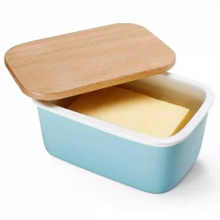 Best deal 👍 Sweese Large Butter Dish With Beech Wooden Lid – Turquoise, Set Of 1 🎁