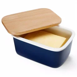Deals 🛒 Sweese Large Butter Dish With Beech Wooden Lid – Navy, Set Of 1 ⌛