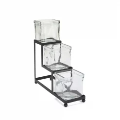 Hot Sale 👍 Mind Reader 24 Oz. 3-Compartment Tiered Black Metal Condiment Server Jar Stand, Garnish Station For Restaurant, Bars, Removable Jars 😍
