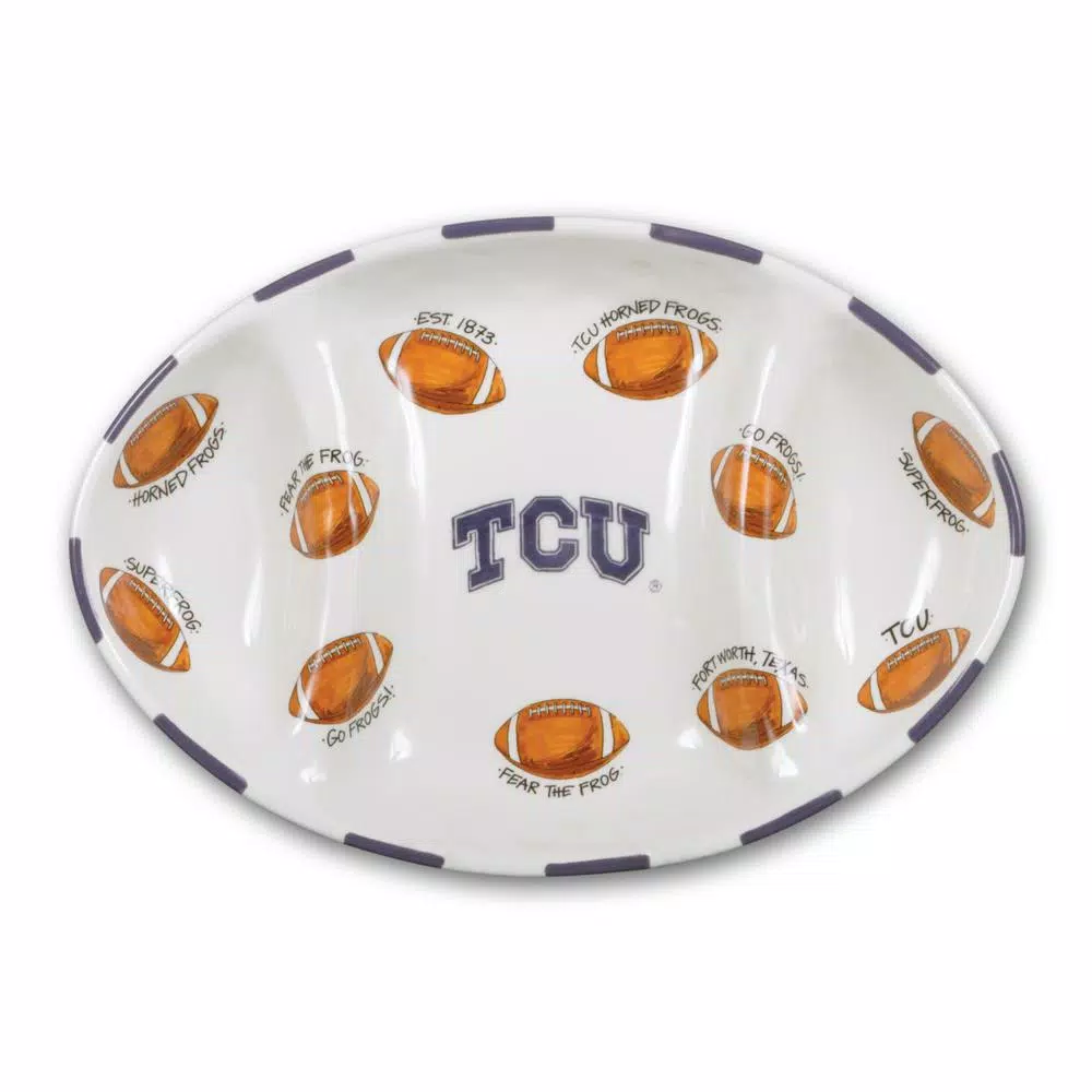 New ๐ Magnolia Lane TCU Ceramic Football Tailgating Platter ๐ 3 New ๐ Magnolia Lane TCU Ceramic Football Tailgating Platter ๐