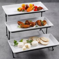Hot Sale 🛒 GIBSON Elite Gracious Dining 4-Piece White 3-Tier Fine Ceramic Cake Stand With Metal Rack 😀 -Serveware Store Online unnamed file 1353