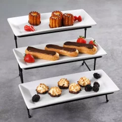 Hot Sale 🛒 GIBSON Elite Gracious Dining 4-Piece White 3-Tier Fine Ceramic Cake Stand With Metal Rack 😀 -Serveware Store Online unnamed file 1355