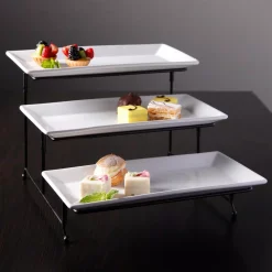 Hot Sale 🛒 GIBSON Elite Gracious Dining 4-Piece White 3-Tier Fine Ceramic Cake Stand With Metal Rack 😀 -Serveware Store Online unnamed file 1356