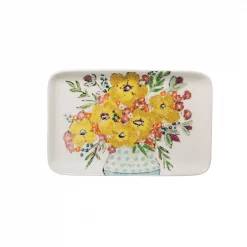 Cheapest 🧨 3R Studios 14.75 In. White Stoneware Rectangle Platter With Yellow Flowers ⭐
