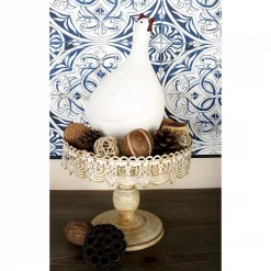 Outlet 💯 LITTON LANE 10 In. W X 9 In. H Round Whitewashed And Rust Brown Cake Stand With Cutout Bunting Overhang 😉 -Serveware Store Online unnamed file 140