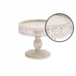 Outlet 💯 LITTON LANE 10 In. W X 9 In. H Round Whitewashed And Rust Brown Cake Stand With Cutout Bunting Overhang 😉 -Serveware Store Online unnamed file 142