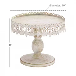 Outlet 💯 LITTON LANE 10 In. W X 9 In. H Round Whitewashed And Rust Brown Cake Stand With Cutout Bunting Overhang 😉 -Serveware Store Online unnamed file 144