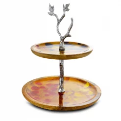 Promo ⌛ GIBSON Elite Philomena 2-Tier Mango Wood Enameled Cake Stand 🛒