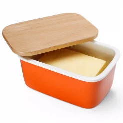 Brand new 🔔 Sweese Large Butter Dish With Beech Wooden Lid – Orange, Set Of 1 😍