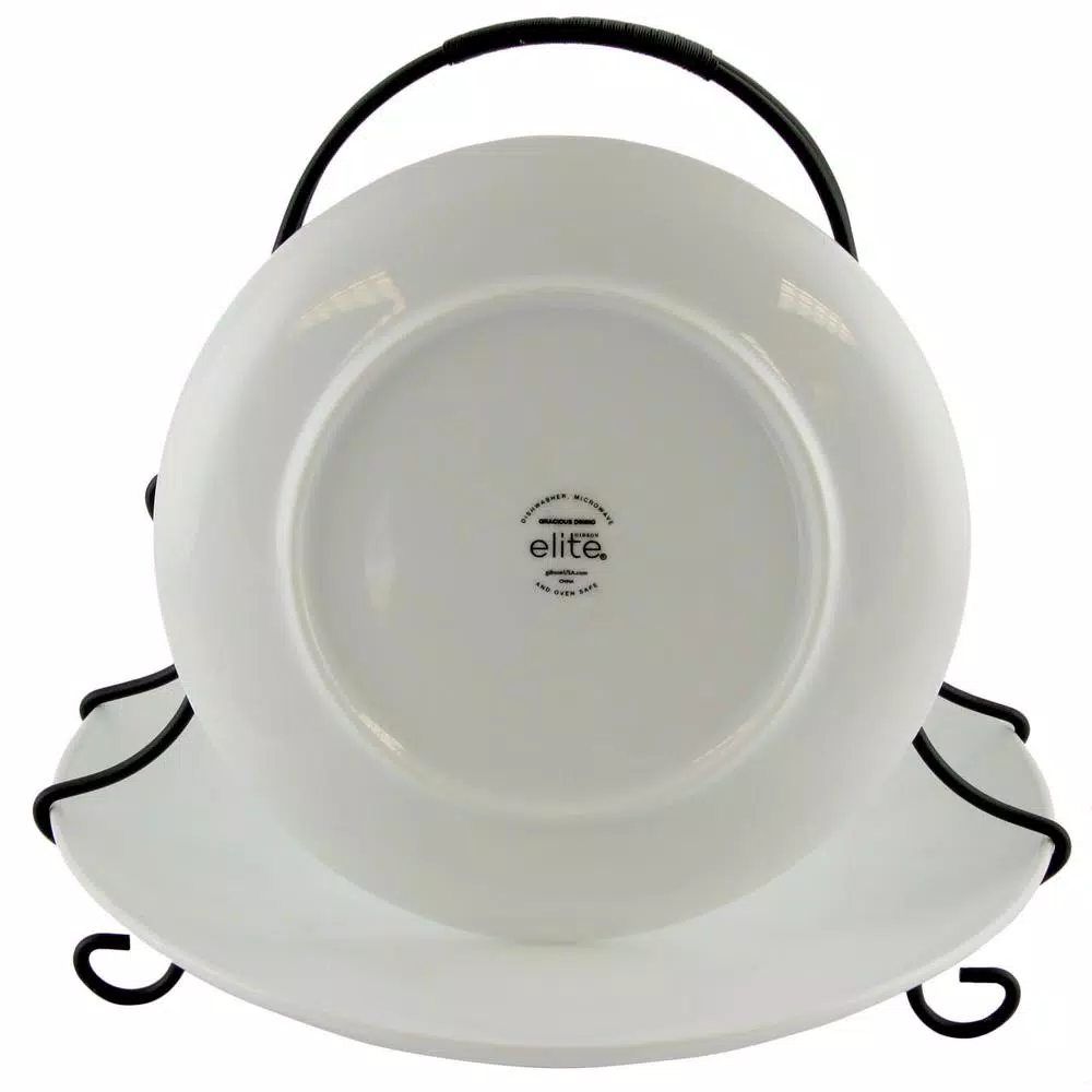 Buy π GIBSON Elite Gracious Dining 3-Piece White Porcelain 2-Tiered Serving Set With Metal Rack π 4 Buy π GIBSON Elite Gracious Dining 3-Piece White Porcelain 2-Tiered Serving Set With Metal Rack π - Image 3