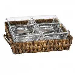 Wholesale ๐ Artland Garden Terrace 4 Sectional Server 1 Sq.Glass Tray 7.75 In. ,1 In. H, 4 Sq. Glass Bowls 3.75 In. , Water Hyacinth Holder ๐