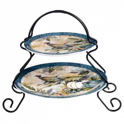 Promo 🔥 Certified International 9 In. Server Harvest Gatherings Multicolored Earthenware 2-Tier 🥰