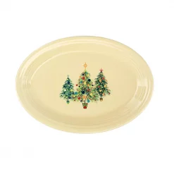 Best Sale 🎉 Fiesta 9 5/8″ Ivory Ceramic Trio Of 🔔 Christmas Trees Small Oval Platter 🧨