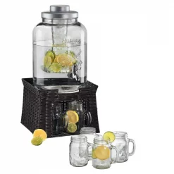 Buy ❤️ Artland 3 Gal. Masonware Chill And Flavor Beverage Dispenser With Faux Wicker Stand And 6-Mason Jar Mugs With Handles 🤩