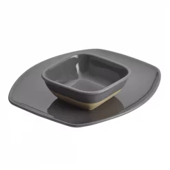 Flash Sale 😀 Rachael Ray Cityscapes Dark Sea Salt Gray Ceramic Hot Chip And Dip Set ⭐