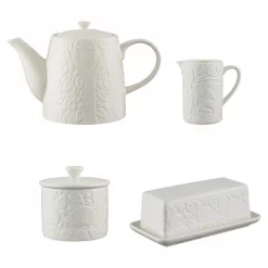 Best Sale ✔️ Mason Cash Forest 4-Piece 59 Fl. Oz. Cream Stoneware Breakfast Set 🧨