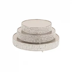 Cheap 🛒 LITTON LANE Silver Iron Round Cake Stands With Round Crystal Beads Edge Detailing And Ball Feet (Set Of 3) 😍