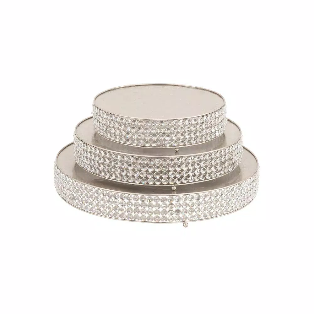Cheap ๐ LITTON LANE Silver Iron Round Cake Stands With Round Crystal Beads Edge Detailing And Ball Feet (Set Of 3) ๐ 3 Cheap ๐ LITTON LANE Silver Iron Round Cake Stands With Round Crystal Beads Edge Detailing And Ball Feet (Set Of 3) ๐