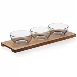 Best Sale π Libbey Acaciawood 3-Piece Glass Condiment Dish Set With Wood Serving Board π