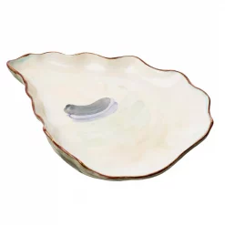 Hot Sale 😀 Abigails 16.5 In. L X 11.75 In. W X 2 In. H Seaside Ivory And Lavender Ceramic Oyster Plate Large (Set Of 2) 🎉