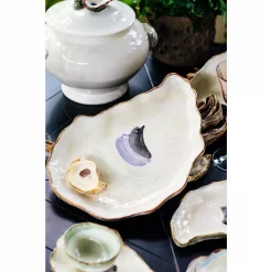 Hot Sale 😀 Abigails 16.5 In. L X 11.75 In. W X 2 In. H Seaside Ivory And Lavender Ceramic Oyster Plate Large (Set Of 2) 🎉 -Serveware Store Online unnamed file 841