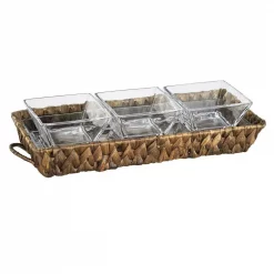 Outlet 🌟 Artland Garden Terrace 3 Sectional Server 1-Glass Tray 12.25″L, 5″W, 1″H, 3-Sq. Glass Bowls 3.75″, Water Hyacinth Holder. 🔔