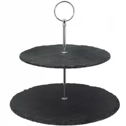 Best reviews of ๐ Creative Home 2-Tier Black Natural Slate Cake Stand Dessert Serving Plate Party Food Server โค๏ธ