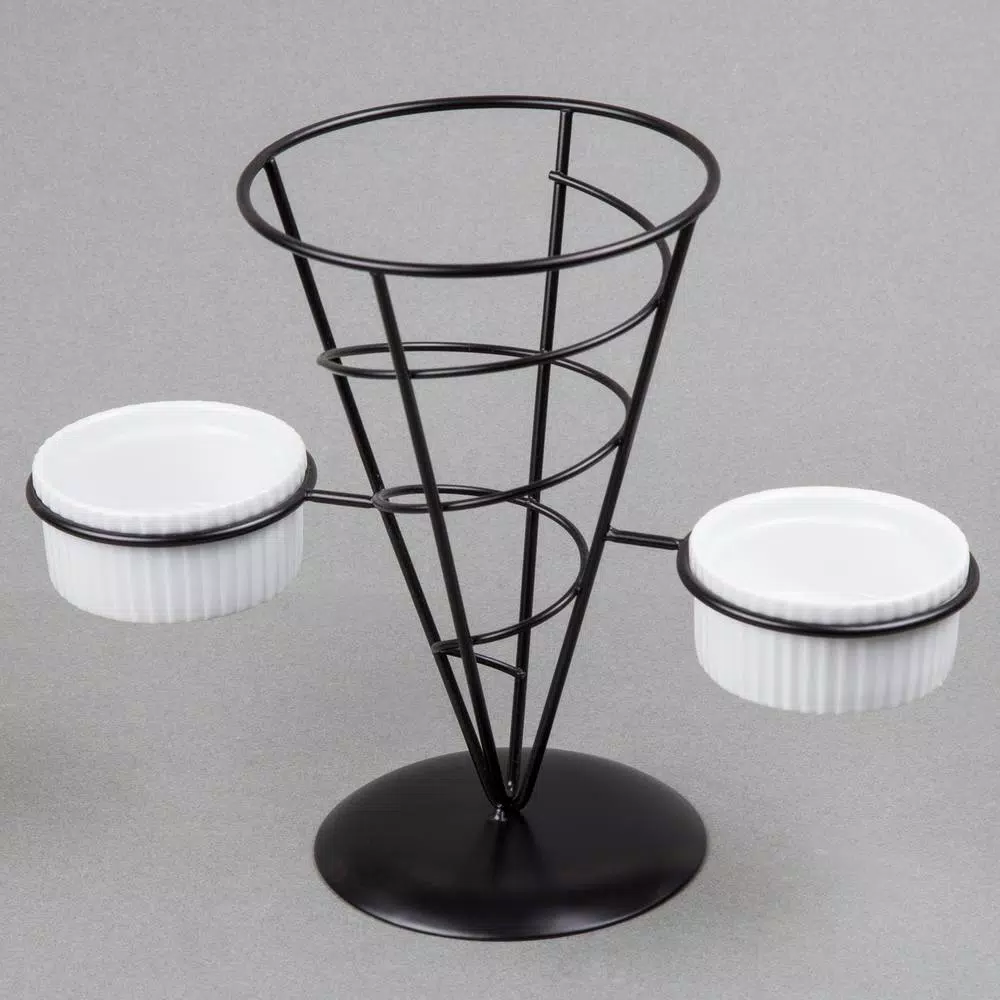 Discount ๐ Creative Home Black Iron Wire French Fry Holder Set With Single Cone Holder, 2-Ceramic Ramekins For Dipping Sauce ๐ 4 Discount ๐ Creative Home Black Iron Wire French Fry Holder Set With Single Cone Holder, 2-Ceramic Ramekins For Dipping Sauce ๐ - Image 2