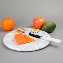 Best Pirce 🤩 Creative Home 12 In. Off-White Natural Marble Round Board Cheese Serving Plate, Dessert Cake Service Board ❤️ -Serveware Store Online unnamed file 935