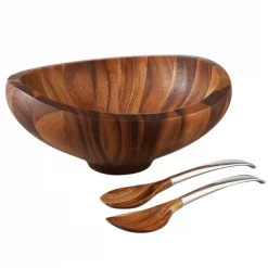 Promo 🌟 Nambe Butterfly 4 Qt. Wood Salad Bowl With Servers 🤩