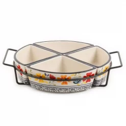 New 🥰 GIBSON Elite Luxembourg 5-Piece Divided Serving Dish Set With Metal Rack 😉