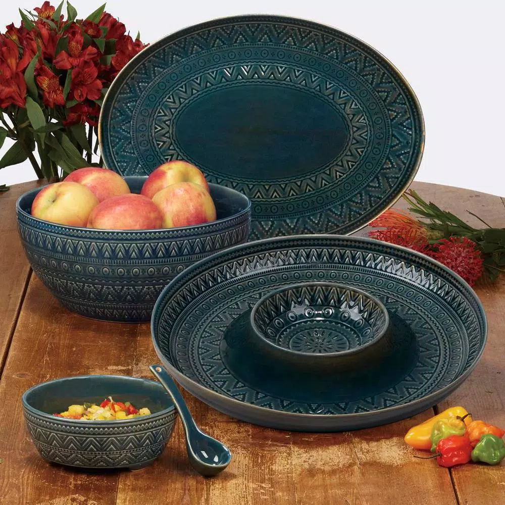 Budget π Certified International Multi-Colored 128 Oz. Aztec Teal Serving Bowl π 4 Budget π Certified International Multi-Colored 128 Oz. Aztec Teal Serving Bowl π - Image 2