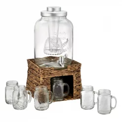 Flash Sale ๐ Artland Garden Terrace 3 Gal. Glass Bev Dispenser With Chiller/Infuser, Water Hyacinth Stand, And 6-Glass Mason Jar Mugs 15 Oz. ๐ฅฐ