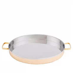 Promo 🔥 Old Dutch 12 In. 2 PLY Solid Copper / Stainless Steel 🔨 Hammered Round Tray With Brass Handles 🎁