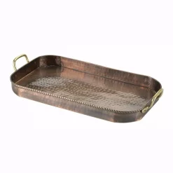 Discount ๐ Old Dutch 18 In. X 10.5 In. X 1.75 In. Oblong Antique Copper Tray With Cast Brass Handles ๐