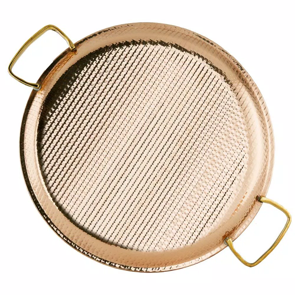 Best Sale π― Old Dutch 11 In. 2 PLY Solid Copper / Stainless Steel Embossed Pattern Base Flat Tray With Brass Handles π 5 Best Sale π― Old Dutch 11 In. 2 PLY Solid Copper / Stainless Steel Embossed Pattern Base Flat Tray With Brass Handles π - Image 3