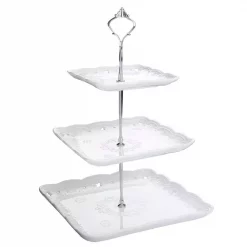 Top 10 🔔 MALACASA 3-Tiered White Cupcake Tower Stand Square Tiered Serving Tray Dessert Stand 🔔