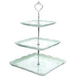 Cheap 😉 MALACASA 3-Tiered Green Cupcake Tower Stand Square Tiered Dessert Stand Serving Tray ⌛
