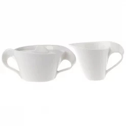 New ✔️ Villeroy &amp; Boch Villeroy & Boch New Wave 2-Piece White Porcelain Sugar And Creamer Set 👏