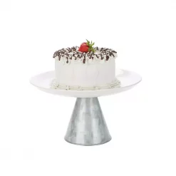 Discount ⌛ Mind Reader Silver Ceramic & Galvanized Cake Stand, Party Cake Display, Cupcake Stand Holder, Dessert Display Tray 😍