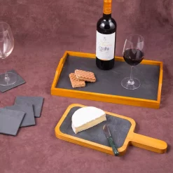 Brand new 💯 Creative Home 14.4 In. X 6.5 In. Natural Finish Pine Wood With Slate Insert Paddle Cheese Board Serving Board 🔔 -Serveware Store Online unnamed file 1458