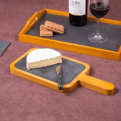 Brand new 💯 Creative Home 14.4 In. X 6.5 In. Natural Finish Pine Wood With Slate Insert Paddle Cheese Board Serving Board 🔔 -Serveware Store Online unnamed file 1461