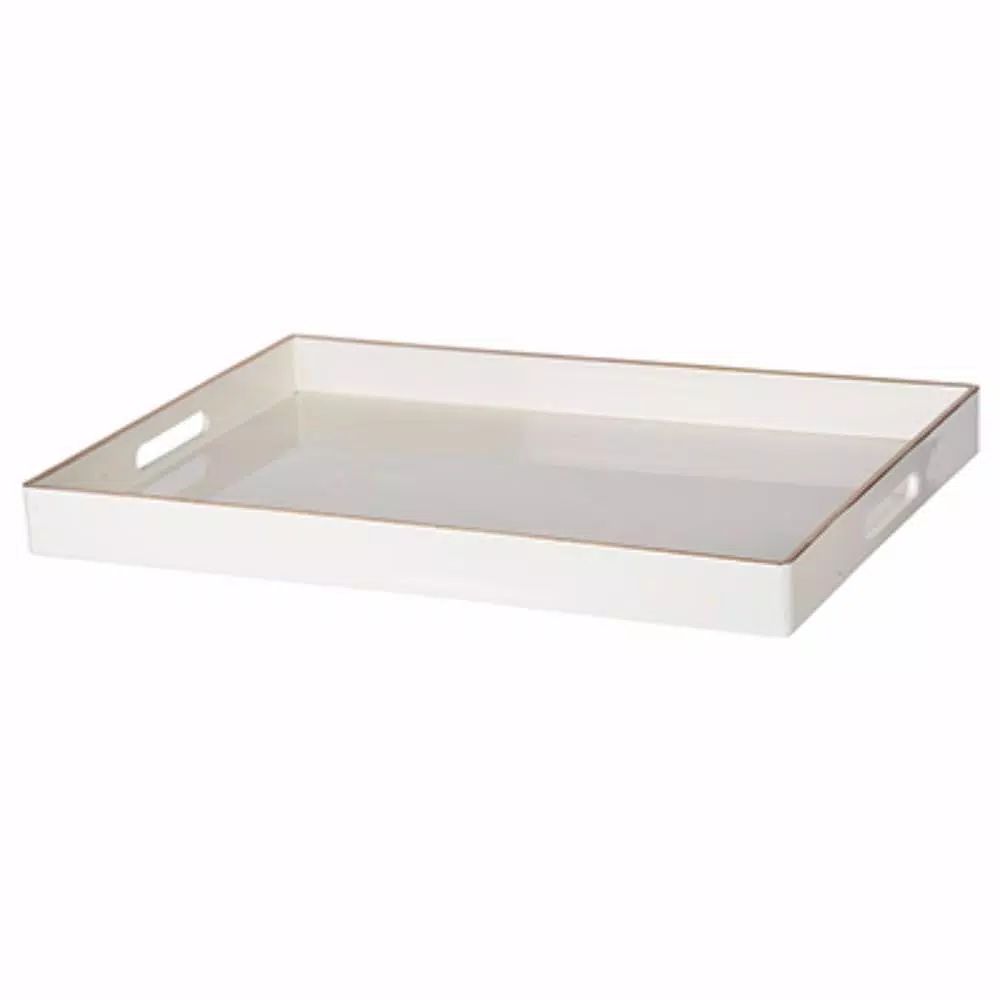 Brand new 🎉 Benzara White Rectangle Tray With Cutout Handles ⌛ 2 Brand new 🎉 Benzara White Rectangle Tray With Cutout Handles ⌛