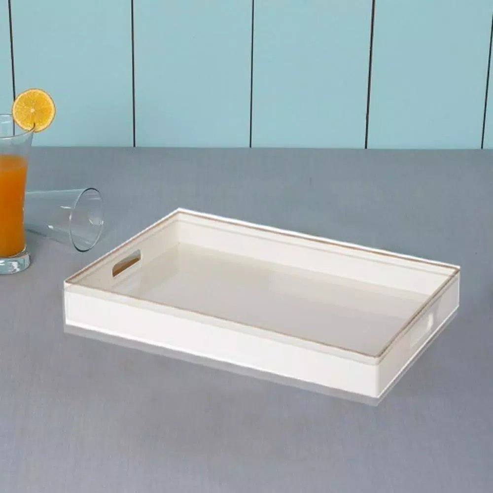 Brand new 🎉 Benzara White Rectangle Tray With Cutout Handles ⌛ 3 Brand new 🎉 Benzara White Rectangle Tray With Cutout Handles ⌛ - Image 2
