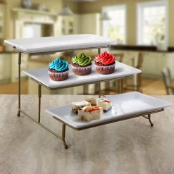 Discount 🧨 GIBSON Elite Gracious Dining 3-Compartment Plate Set With Gold Metal Stand ❤️ -Serveware Store Online unnamed file 1544