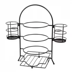 Brand new ๐ Creative Home 3-Tier Black Buffet Caddy Serving Rack With 2-Detachable Napkin Flatware Holders ๐