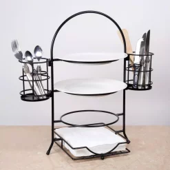 Brand new 👏 Creative Home 3-Tier Black Buffet Caddy Serving Rack With 2-Detachable Napkin Flatware Holders 😀 -Serveware Store Online unnamed file 1591