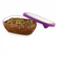 Deals โ๏ธ Libbey Serve It 2-Piece 8.25-Cup Rectangle Glass Serveware Set With Purple Lids ๐